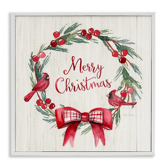 Stupell Industries Merry Christmas Holly Wreath Framed Giclee Wall Art